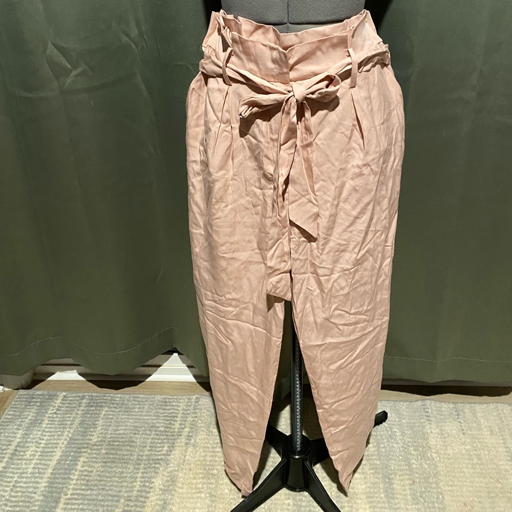 Pink High-Waisted Tie-Front Pants